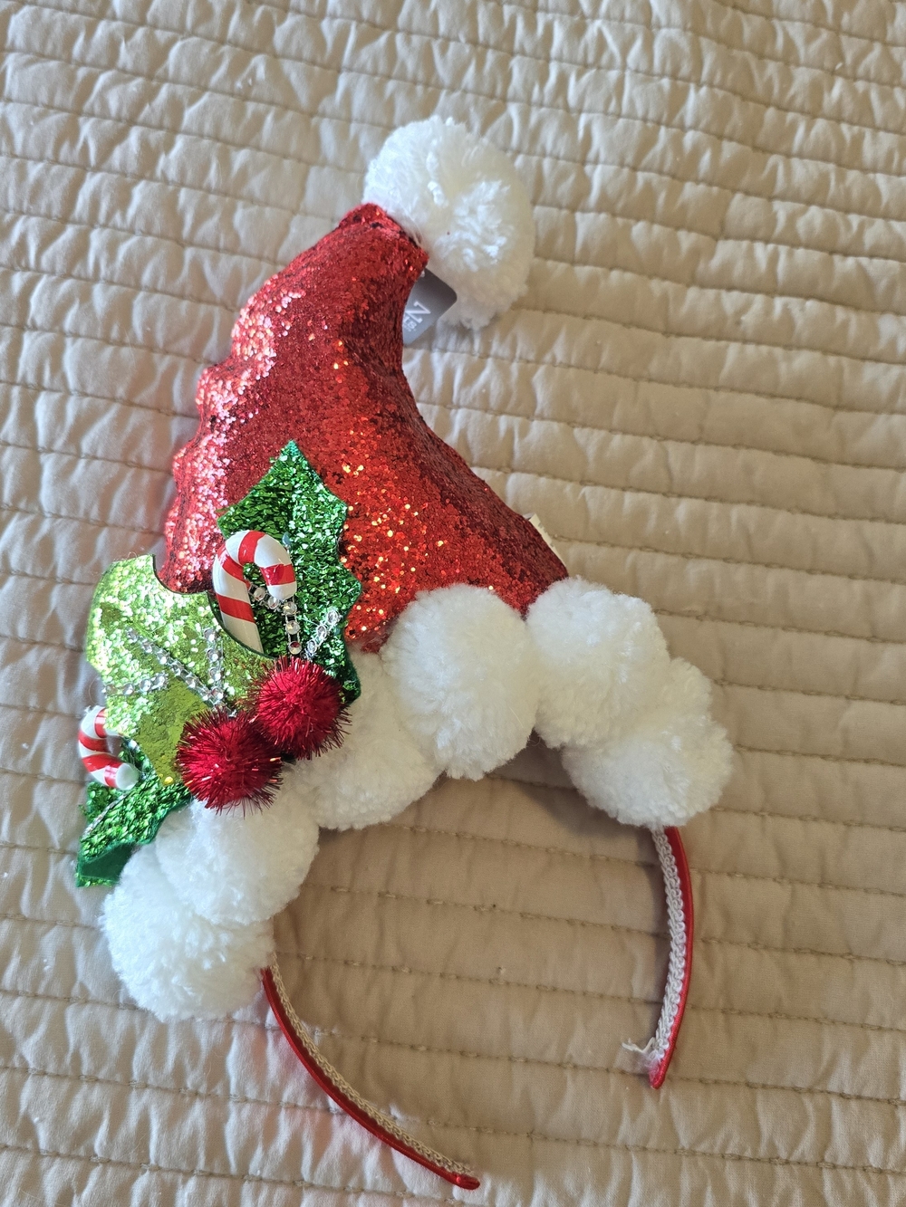 Festive Red Glitter Holiday Santa Hat Headband
